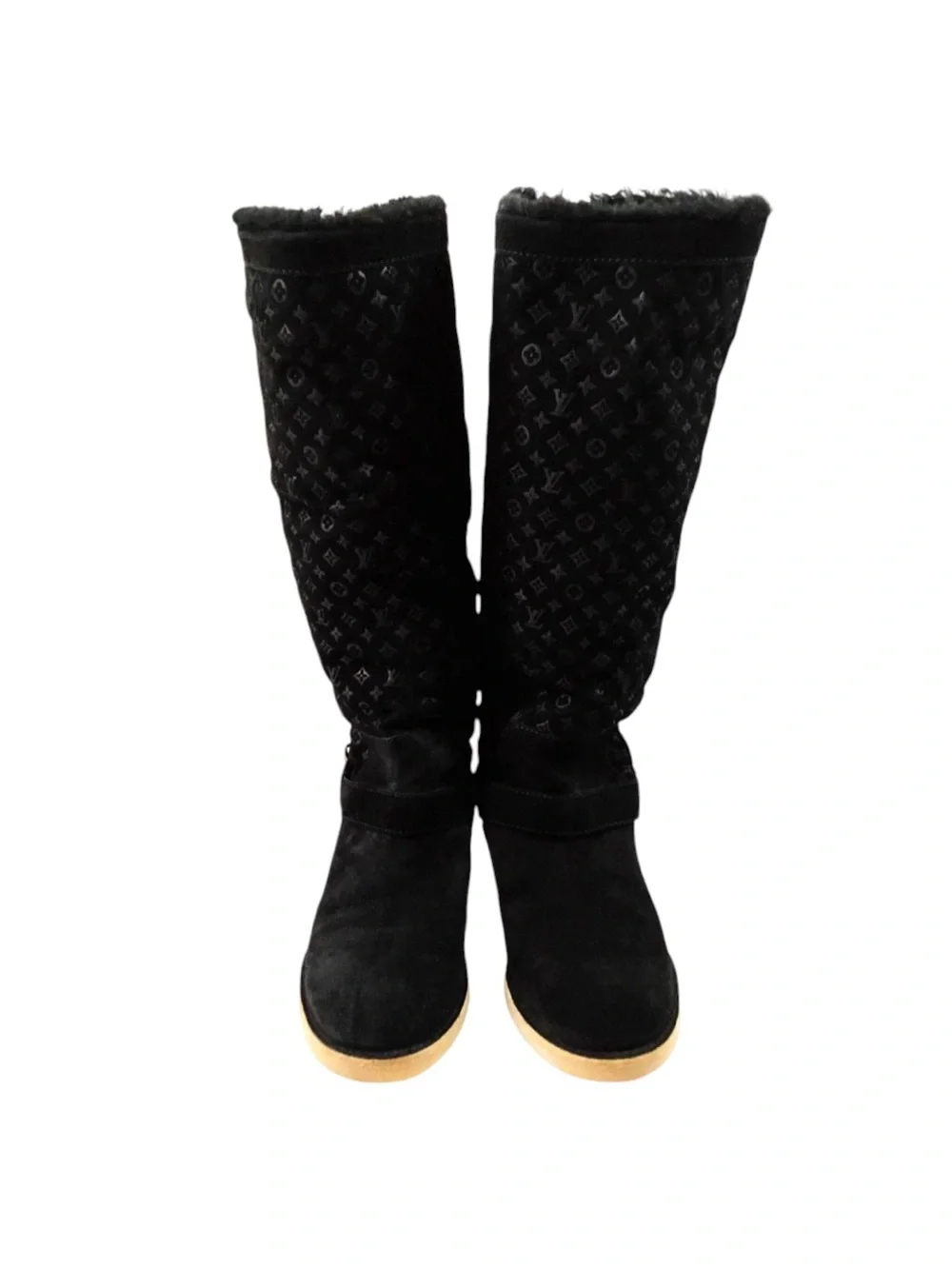 LOUIS VUITTON LV Monogram Black Suede Knee Boot EU38.5